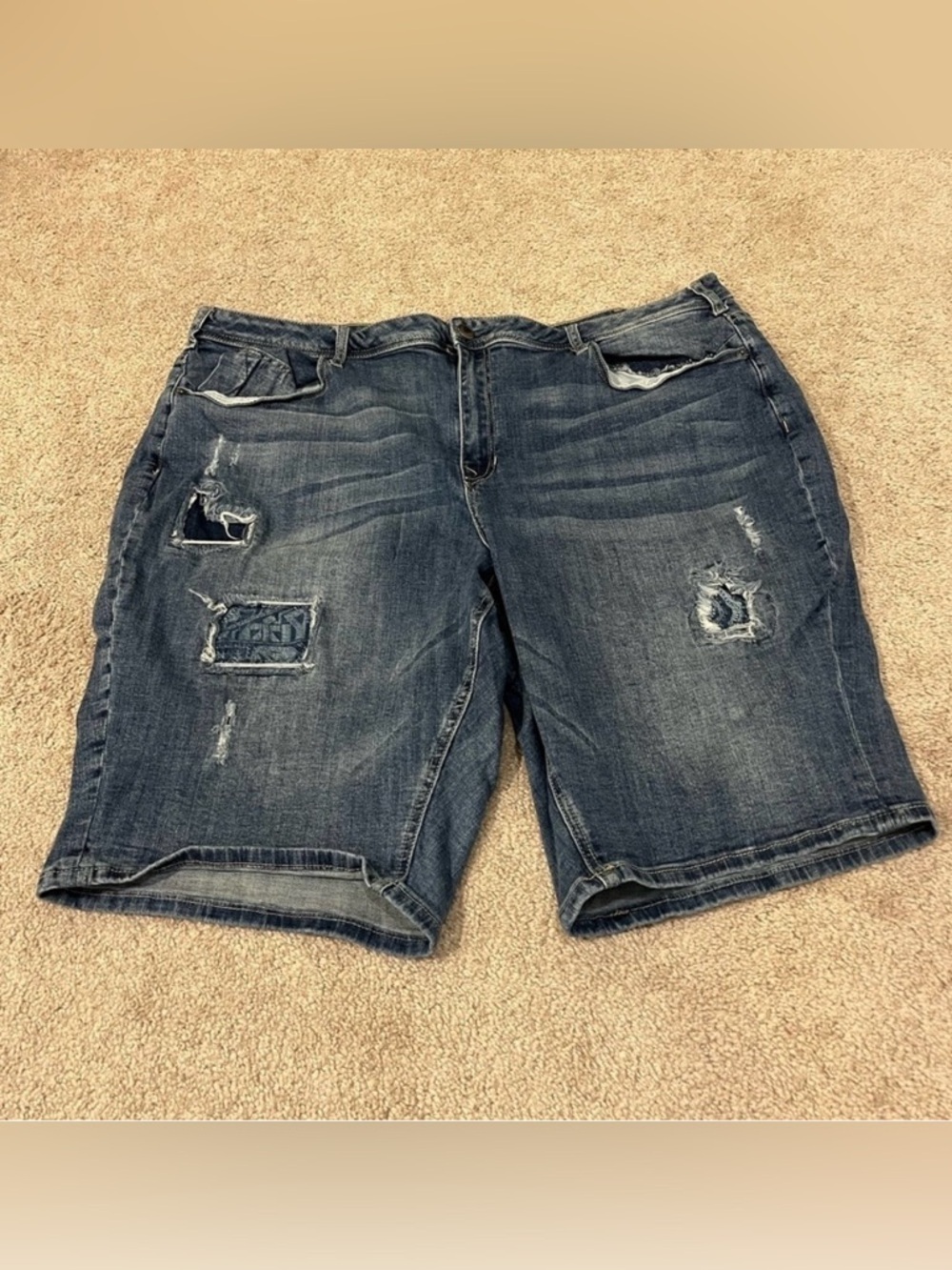 Lane Bryant Bermuda Denim Shorts with Distressing and Patchwork